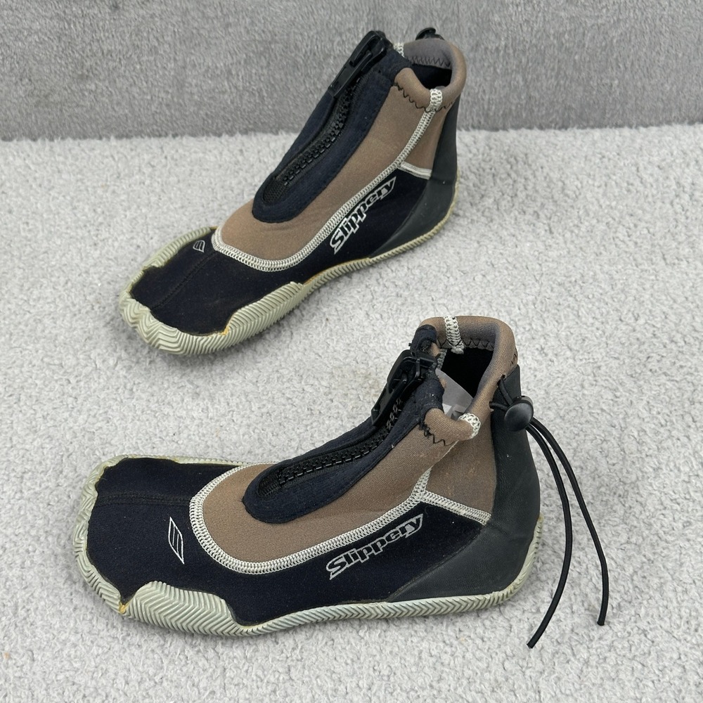 Slippery Water Sports Neoprene Booties XS Black Beige Zip Up Wetsuit Shoes Mens